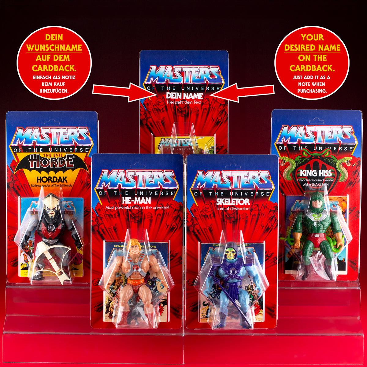 Masters of the Universe Schiebeblister Modell A + US Snake Karte + Name